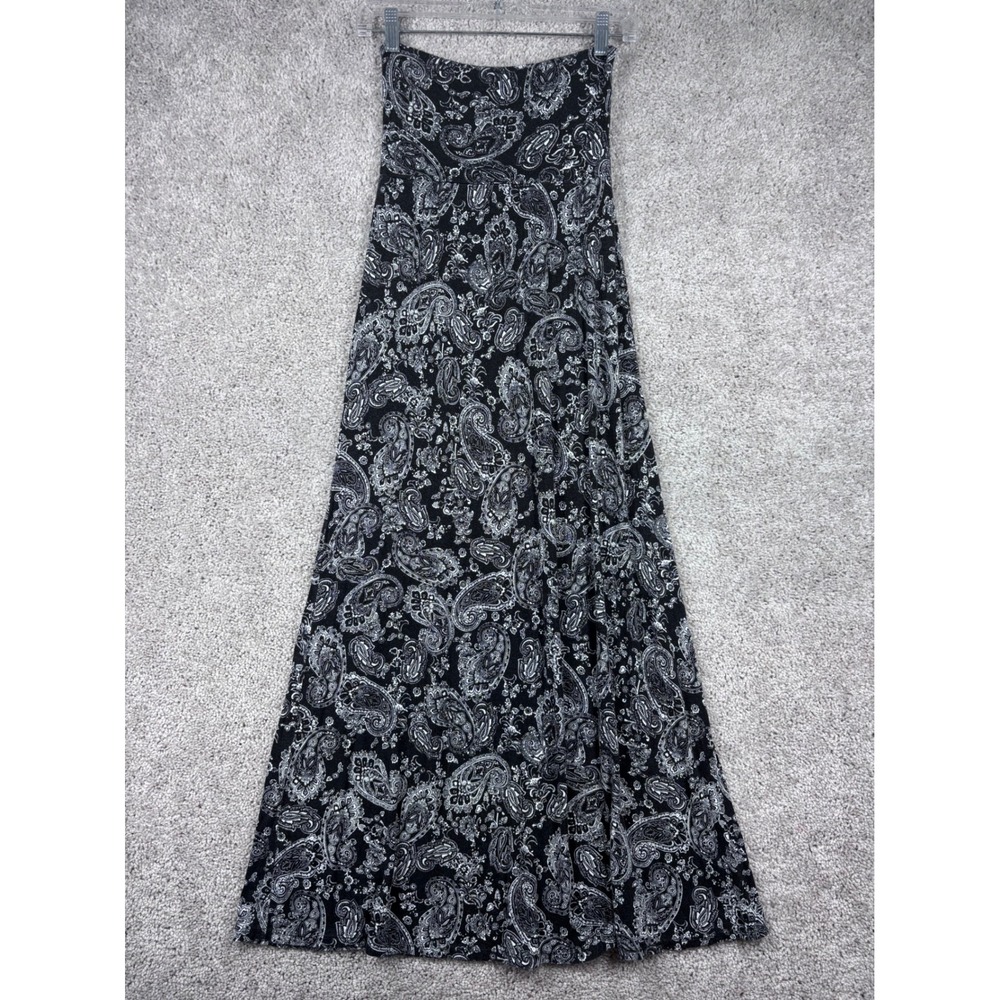 B_envied Womens‎ Black White Paisley Maxi Skirt High Waist Boho A-Line Size L